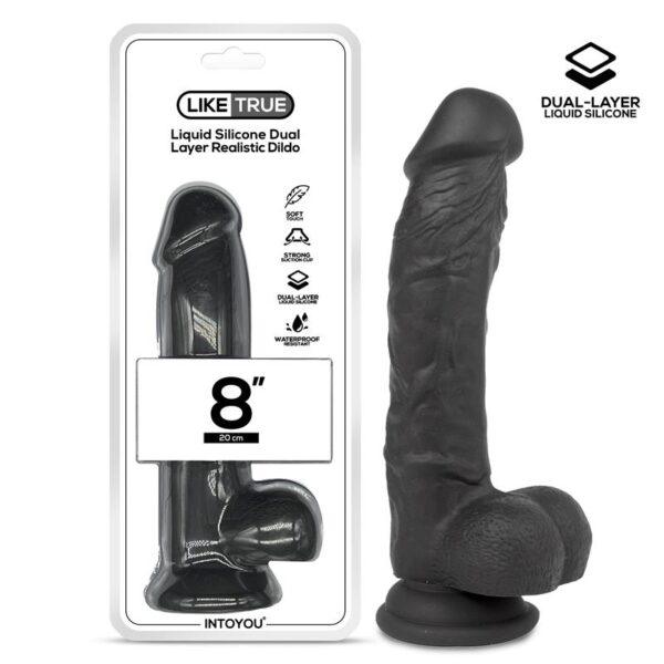 Dildo Realista Silicona Líquida Dual Layer 8 Negra-LIKETRUE (LoveCherry) EAN: 8436615004584