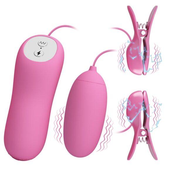 Pinzas para Pezones y Huevo Vibrador con Electro shock-PRETTYLOVE (LoveCherry) EAN: 6959532334142