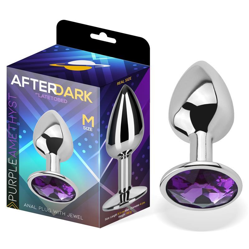 Plug Anal con Joya Púrpura Amatista Talla M Aluminio-AFTERDARK (LoveCherry) EAN: 8436583792902