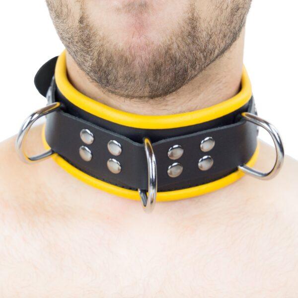 Collar de cuero - 3 anillos en D - Negro/ Amarillo-The Red (Fun Distri) EAN: 3701019809673 - Imagen 2