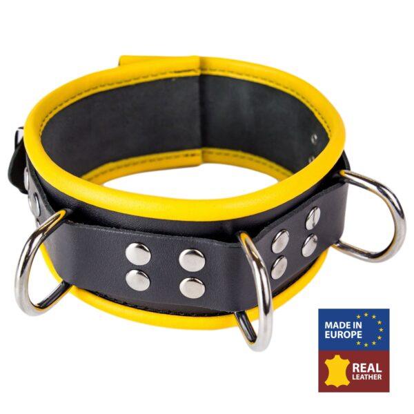 Collar de cuero - 3 anillos en D - Negro/ Amarillo-The Red (Fun Distri) EAN: 3701019809673