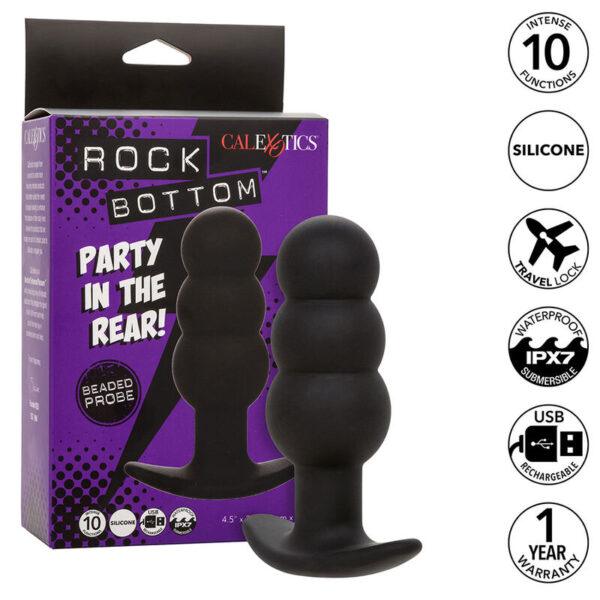 CALEXOTICS - ROCK BOTTOM PLUG ANAL CON CUENTAS 10 VIBRACIONES SILICONA NEGRO-CALEXOTICS (Dreamlove) EAN: 716770108661