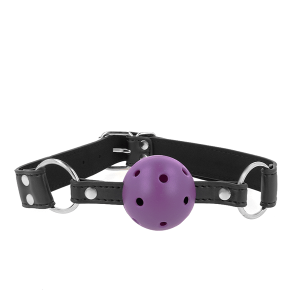 KINK - MORDAZA DE BOLA 4 CM TRANSPIRABLE CON DOBLE REMACHE MORADO 62 x 2.5 CM AJUSTABLE 42-58 CM-KINK COLLAR & GAG (Dreamlove) EAN: 8435565942052