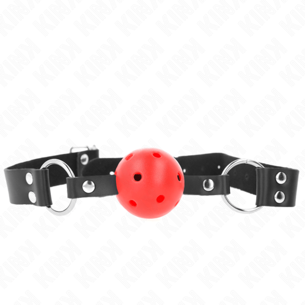 KINK - MORDAZA DE BOLA 4 CM TRANSPIRABLE CON DOBLE REMACHE ROJO 62 x 2.5 CM AJUSTABLE 42-58 CM-KINK COLLAR & GAG (Dreamlove) EAN: 8435565942045