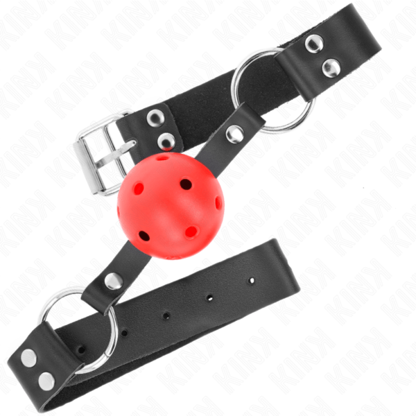 KINK - MORDAZA DE BOLA 4 CM TRANSPIRABLE CON DOBLE REMACHE ROJO 62 x 2.5 CM AJUSTABLE 42-58 CM-KINK COLLAR & GAG (Dreamlove) EAN: 8435565942045 - Imagen 2