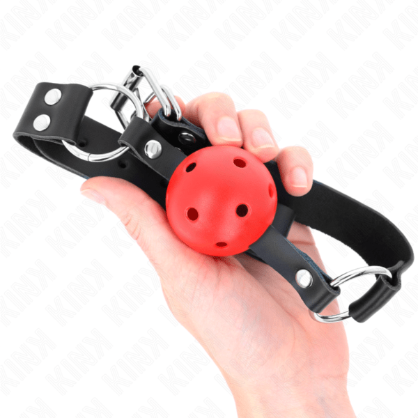 KINK - MORDAZA DE BOLA 4 CM TRANSPIRABLE CON DOBLE REMACHE ROJO 62 x 2.5 CM AJUSTABLE 42-58 CM-KINK COLLAR & GAG (Dreamlove) EAN: 8435565942045 - Imagen 4