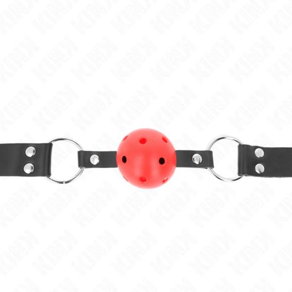 KINK - MORDAZA DE BOLA 4 CM TRANSPIRABLE CON DOBLE REMACHE ROJO 62 x 2.5 CM AJUSTABLE 42-58 CM-KINK COLLAR & GAG (Dreamlove) EAN: 8435565942045 - Imagen 3