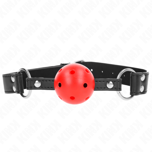 KINK - MORDAZA DE BOLA 4 CM TRANSPIRABLE CON DOBLE REMACHE DE CUERO 62 x 2.5 CM AJUSTABLE 42-58 CM-KINK COLLAR & GAG (Dreamlove) EAN: 8435565942069