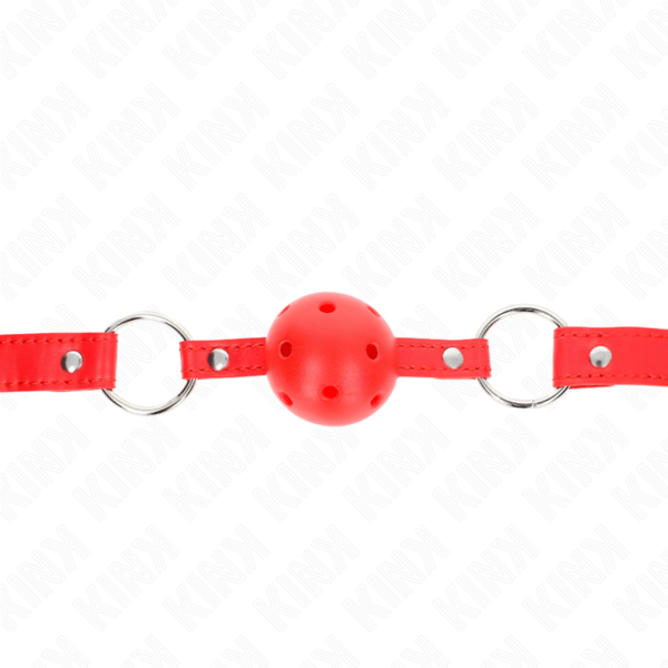 KINK - MORDAZA DE BOLA 4 CM TRANSPIRABLE CON DOBLE REMACHE MODELO 1 ROJO 62 x 2.5 CM AJUSTABLE 42-58 CM-KINK COLLAR & GAG (Dreamlove) EAN: 8435565942076