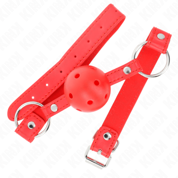 KINK - MORDAZA DE BOLA 4 CM TRANSPIRABLE CON DOBLE REMACHE MODELO 1 ROJO 62 x 2.5 CM AJUSTABLE 42-58 CM-KINK COLLAR & GAG (Dreamlove) EAN: 8435565942076 - Imagen 2