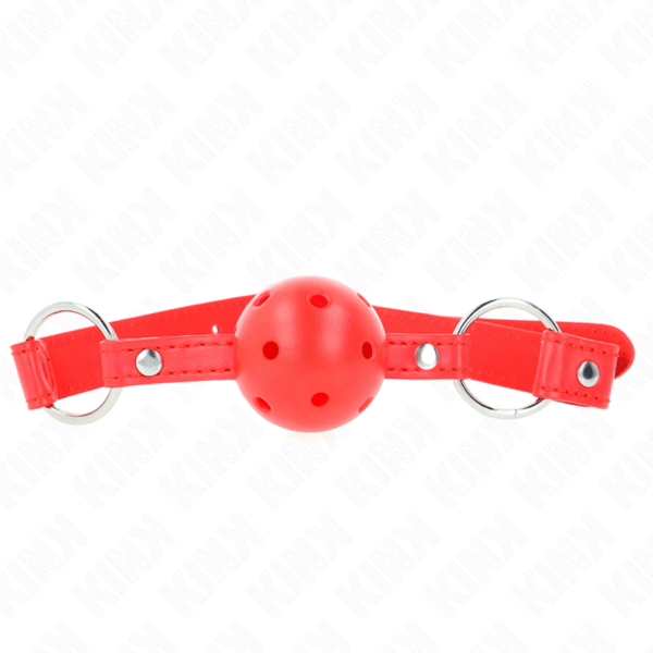 KINK - MORDAZA DE BOLA 4 CM TRANSPIRABLE CON DOBLE REMACHE MODELO 1 ROJO 62 x 2.5 CM AJUSTABLE 42-58 CM-KINK COLLAR & GAG (Dreamlove) EAN: 8435565942076 - Imagen 3