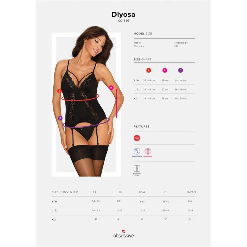 Diyosa Corset con Tanga Negro-OBSESSIVE (LoveCherry) EAN: 5901688230169.0 - Imagen 3