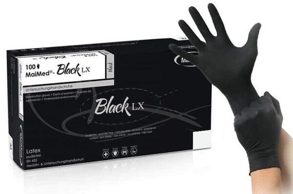 BLACK LX Guantes de Látex sin Polvo Negro x100-MaiMed (Fun Distri) EAN: 4046153030767