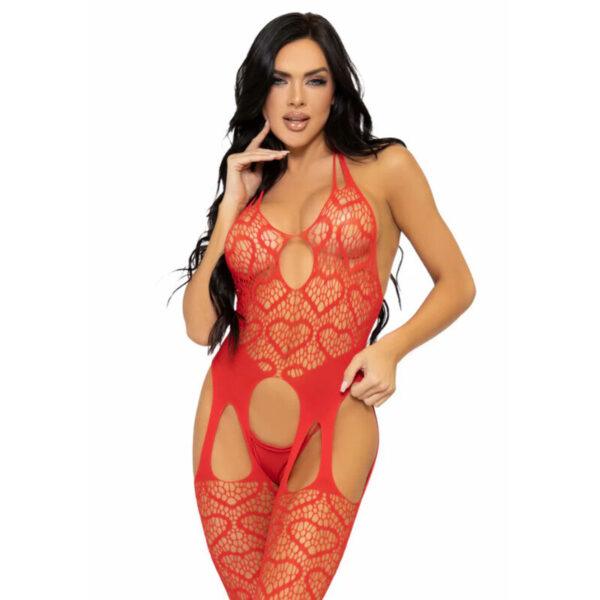 LEG AVENUE - BODYSTOCKING DE RED CON TIRANTES TALLA ÚNICA - ROJO-LEG AVENUE BODYSTOCKINGS (Dreamlove) EAN: 714718565347