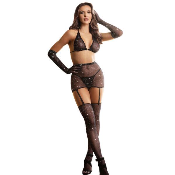 SUBBLIME - 952174 BODYSTOCKING DE REJILLA CON GUANTES Y DIAMANTES NEGRO TALLA ÚNICA-SUBBLIME BODYSTOCKINGS (Dreamlove) EAN: 8435565952174