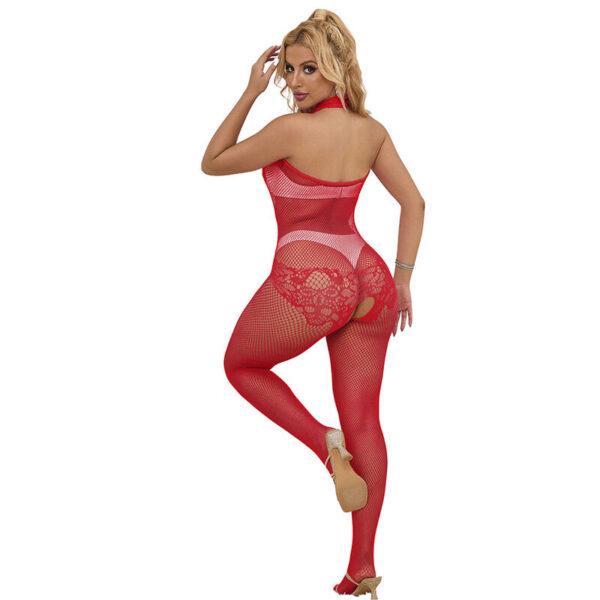 SUBBLIME - 952372 BODYSTOCKING CROTCHLESS DE REJILLA Y ENCAJE CON CUELLO ALTO ROJO TALLA ÚNICA-SUBBLIME BODYSTOCKINGS (Dreamlove) EAN: 8435565952372 - Imagen 6