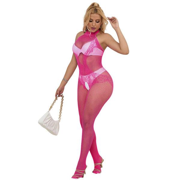 SUBBLIME - 952389 BODYSTOCKING CROTCHLESS DE REJILLA Y ENCAJE CON CUELLO ALTO ROSA TALLA ÚNICA-SUBBLIME BODYSTOCKINGS (Dreamlove) EAN: 8435565952389 - Imagen 6