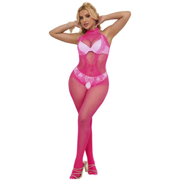 SUBBLIME - 952389 BODYSTOCKING CROTCHLESS DE REJILLA Y ENCAJE CON CUELLO ALTO ROSA TALLA ÚNICA-SUBBLIME BODYSTOCKINGS (Dreamlove) EAN: 8435565952389 - Imagen 4