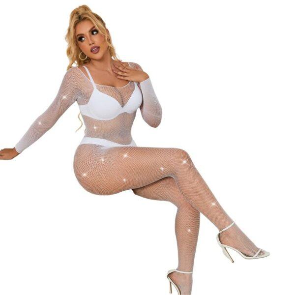 SUBBLIME - 952396 BODYSTOCKING DE REJILLA CON DIAMANTES MANGA LARGA BLANCO TALLA ÚNICA-SUBBLIME BODYSTOCKINGS (Dreamlove) EAN: 8435565952396 - Imagen 3