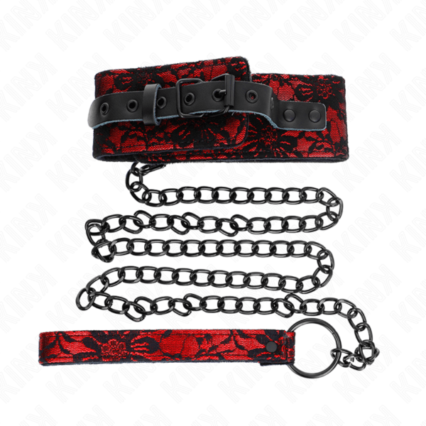 KINK - COLLAR CON CORREA 105 CM DE ENCAJE CON CINTURÓN DE CUERO REAL 44 X 5.5 CM-KINK COLLAR & GAG (Dreamlove) EAN: 8435565941093 - Imagen 2
