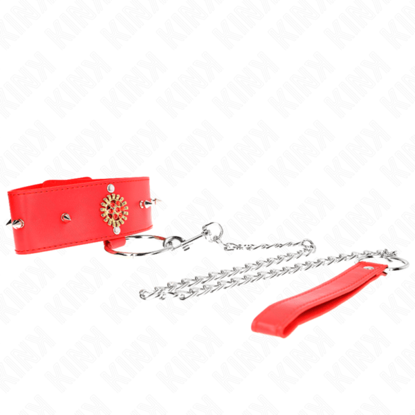 KINK - COLLAR CON CORREA 65 CM CUELLO DE DIAMANTES ROJO AJUSTABLE 35-51 CM X 7 CM-KINK COLLAR & GAG (Dreamlove) EAN: 8435565941253