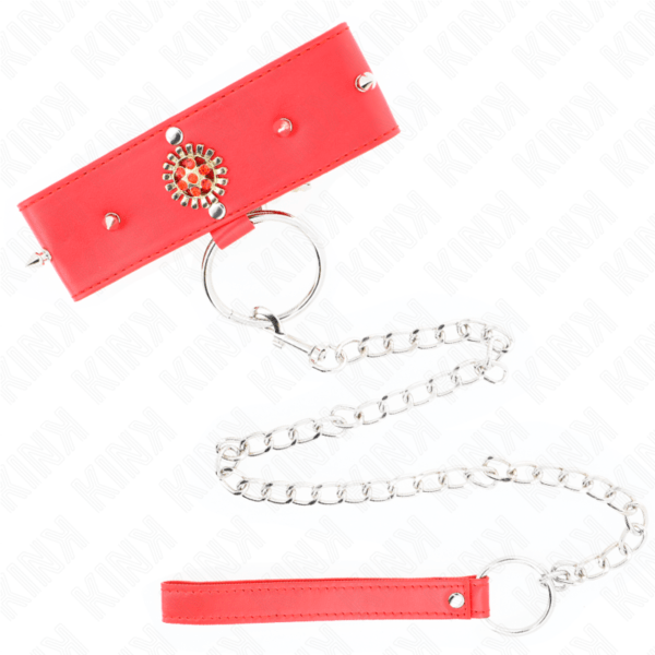 KINK - COLLAR CON CORREA 65 CM CUELLO DE DIAMANTES ROJO AJUSTABLE 35-51 CM X 7 CM-KINK COLLAR & GAG (Dreamlove) EAN: 8435565941253 - Imagen 4