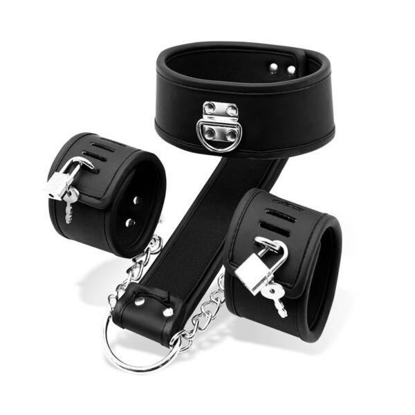 Set de Collar con Esposas y para Muñecas Cuero Vegano-INTOYOU BLACK SHADOW (LoveCherry) EAN: 8436583796566 - Imagen 2