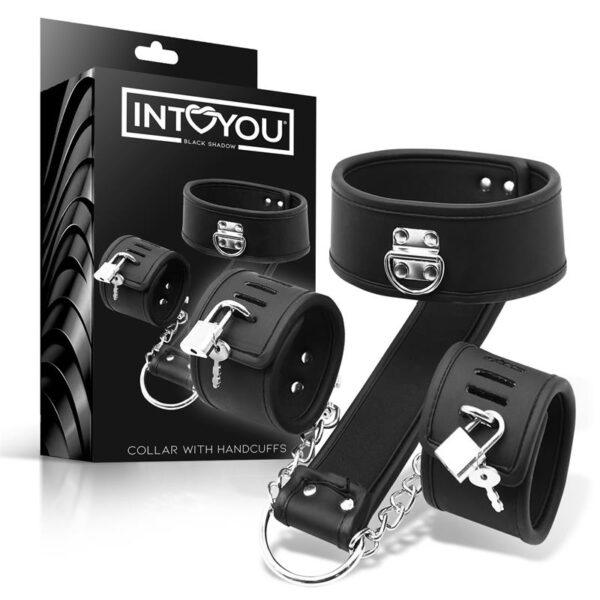Set de Collar con Esposas y para Muñecas Cuero Vegano-INTOYOU BLACK SHADOW (LoveCherry) EAN: 8436583796566