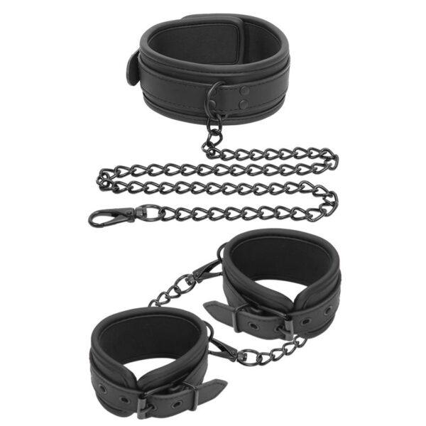 Set de Collar y Esposas para Muñecas Cuero Vegano-INTOYOU BLACK SHADOW (LoveCherry) EAN: 8436583790939 - Imagen 2