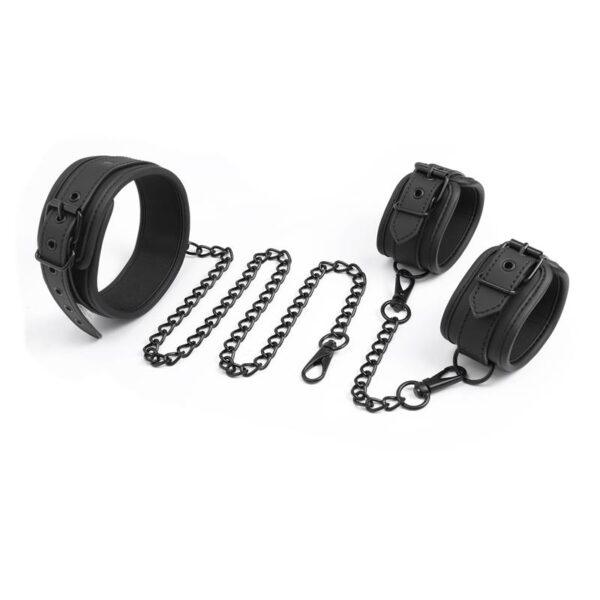 Set de Collar y Esposas para Muñecas Cuero Vegano-INTOYOU BLACK SHADOW (LoveCherry) EAN: 8436583790939 - Imagen 3