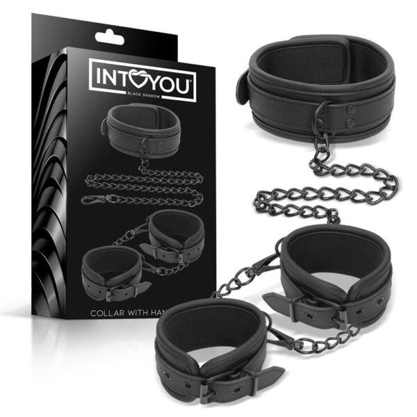 Set de Collar y Esposas para Muñecas Cuero Vegano-INTOYOU BLACK SHADOW (LoveCherry) EAN: 8436583790939