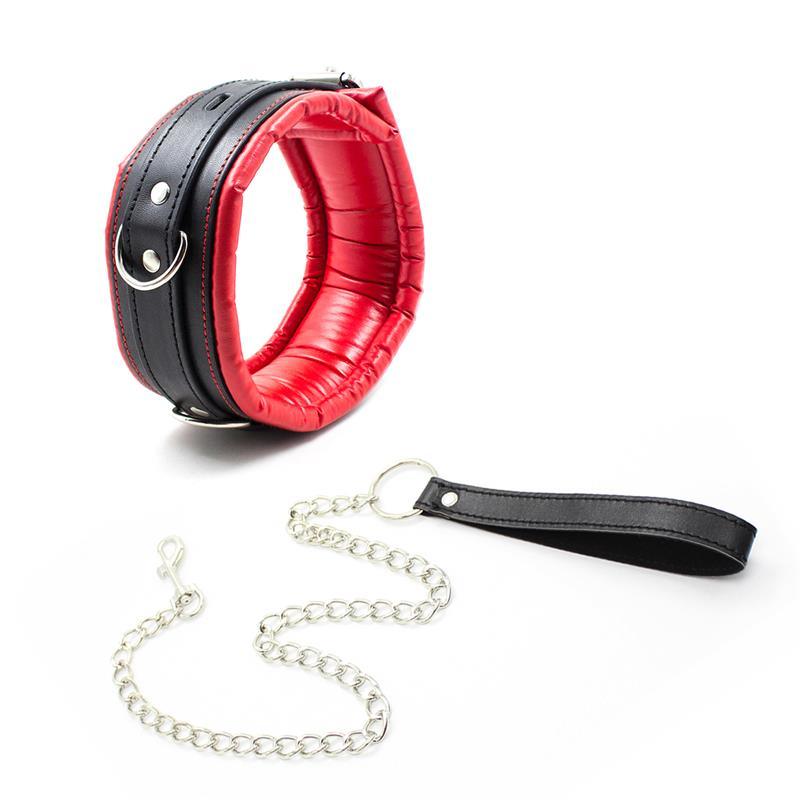 Collar con Correa de Metal e Interior Acolchado Negro/Rojo-LATETOBED BDSM LINE (LoveCherry) EAN: 8436583794883.0