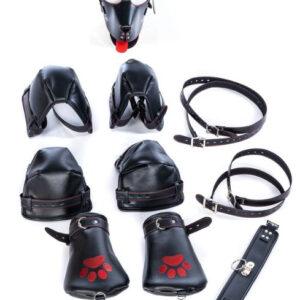 Kit Completo Bondage Cachorro 14 Piezas Negro-Rojo