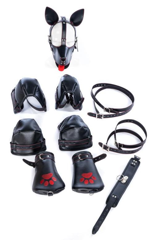 Kit Completo Bondage Cachorro 14 Piezas Negro-Rojo