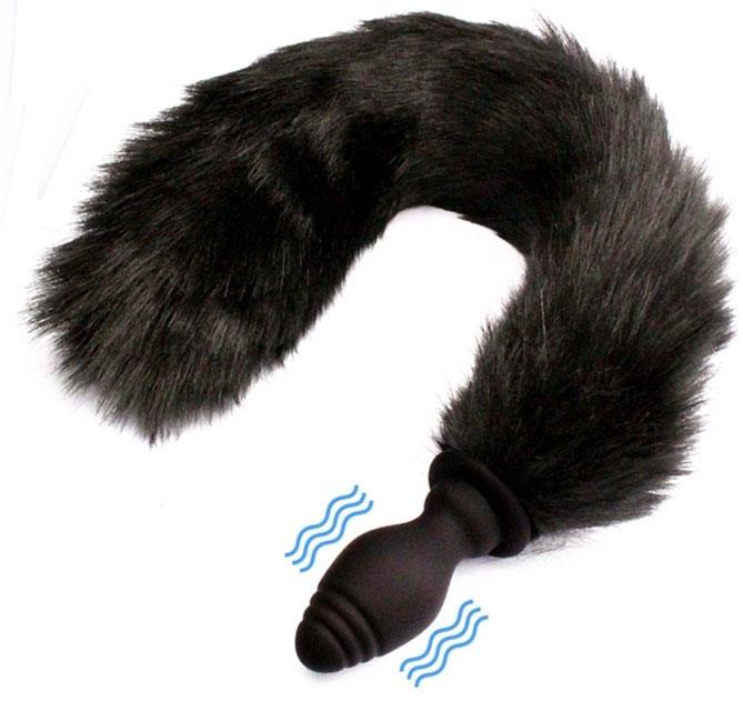 Fox Tail Vibe Plug 6.5 x 3.2cm - Cola 40cm Negro-Kinky Puppy (Fun Distri) EAN: 3662811318353