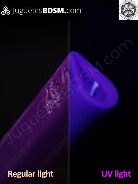 Vela neón para shibari - Morado neón. Parafina. 2,6 x 20 x 4,6 cm.-REGO IGNEM (Rego Ignem)
